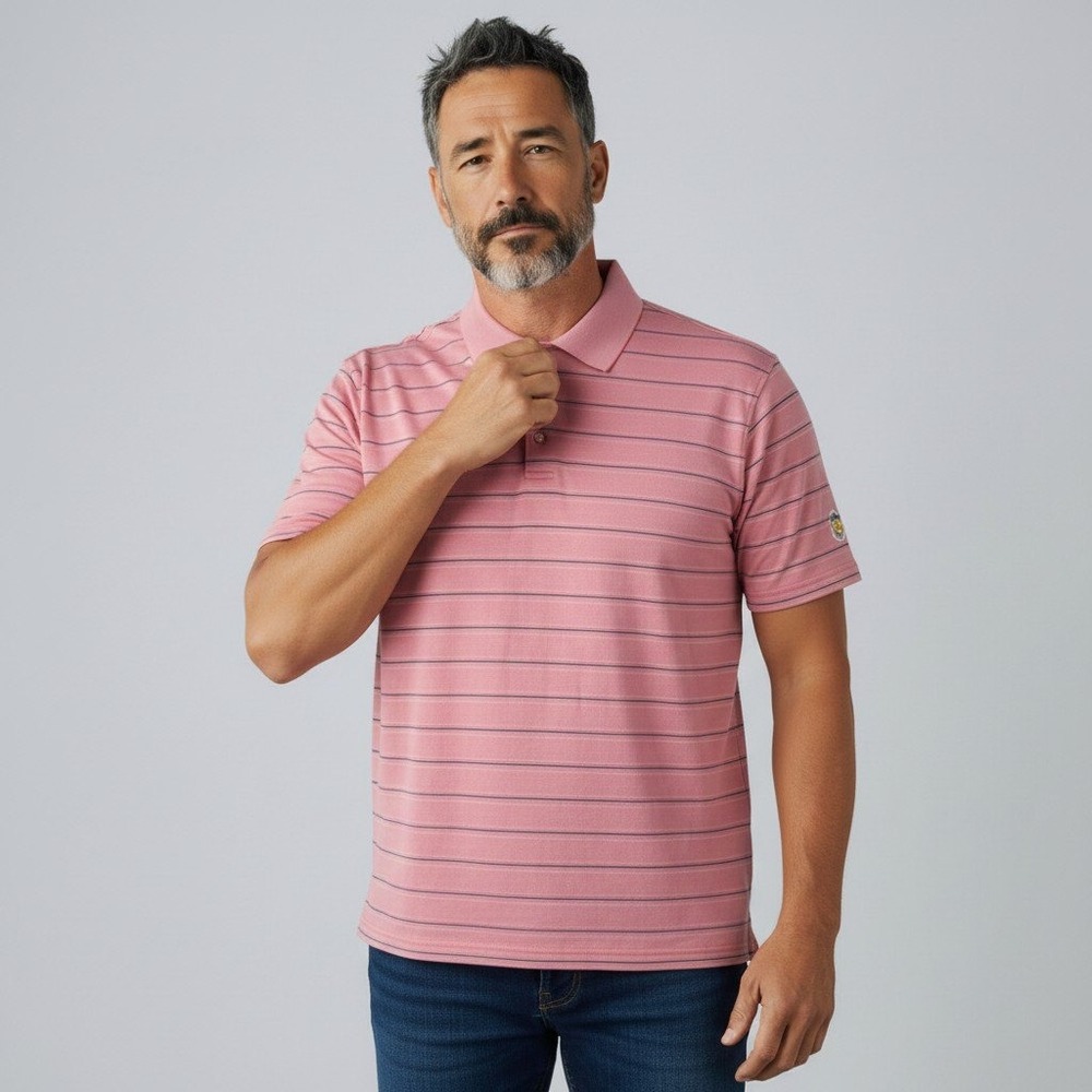 Bobby Jones Polo Shirt Large Pink Striped Bel-Air CC Cotton Short Sleeve